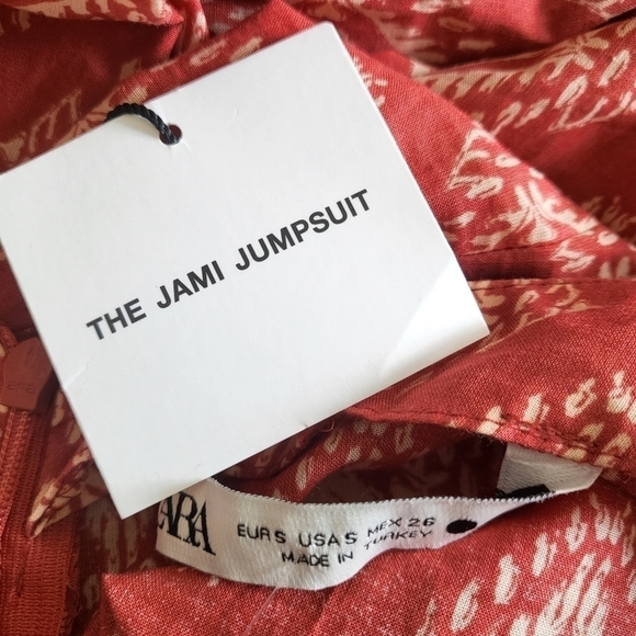 New Zara The Jami V-Neck Open Back Wide Leg Terracotta Print Jumpsuit NWT Small - Picture 14 of 15